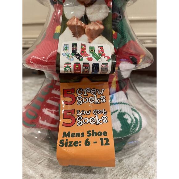 NWT Will Ferrell Buddy The Elf Christmas Tree 10 Pairs Socks 5 Crew 5 Low Cut - Picture 2 of 5
